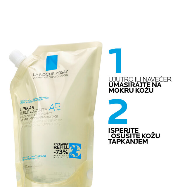 LA ROCHE-POSAY LIPIKAR HUILE LAVANTE AP+ ULJE ZA KUPANJE PROTIV NADRAŽENOSTI I SVRBEŽA, POGODNO ZA BEBE, DJECU I ODRASLE REFILL, 400 ML