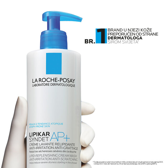 LA ROCHE-POSAY LIPIKAR SYNDET AP+ KREMASTI GEL ZA TUŠIRANJE OBOGAĆENO LIPIDIMA PROTIV NADRAŽENOSTI I SVRBEŽA, POGODNO ZA BEBE, DJECU I ODRASLE, 400 ML