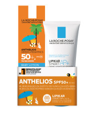 LA ROCHE POSAY ANTHELIOS DJEČJI BABY LOSION F-50  PROMO PACK (LOSION 50ML + LIPIKAR SINDET ZA PRANJE 100ML)