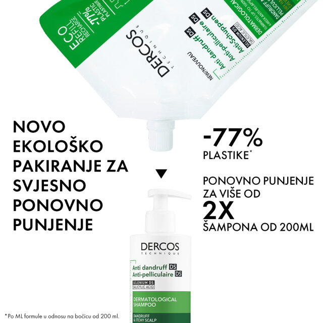 VICHY DERCOS AD ŠAMPON PROTIV PRHUTI ZA NORMALNU ILI MASNU KOSU, 500 ML EKO PUNJENJE