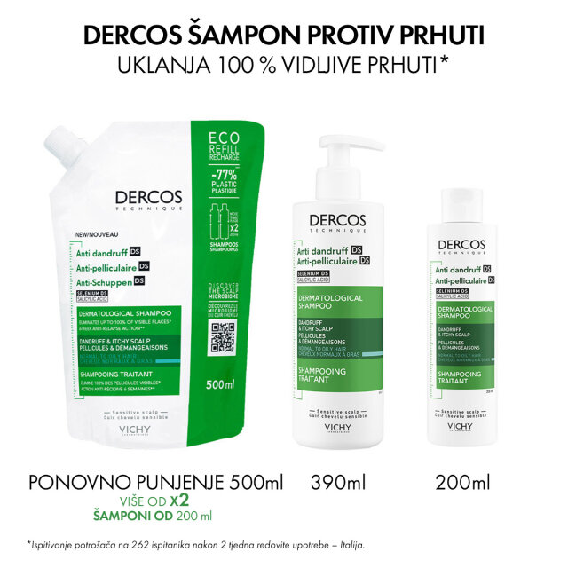 VICHY DERCOS AD ŠAMPON PROTIV PRHUTI ZA NORMALNU ILI MASNU KOSU, 500 ML EKO PUNJENJE