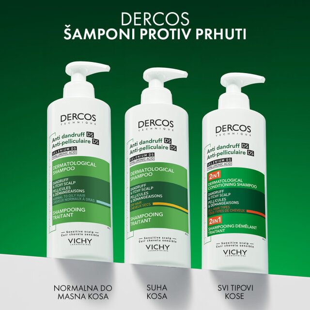 VICHY DERCOS ŠAMPON PROTIV PRHUTI DS  - 2 U 1: DERMOKOZMETIČKI ŠAMPON I REGENERATOR, 200 ML