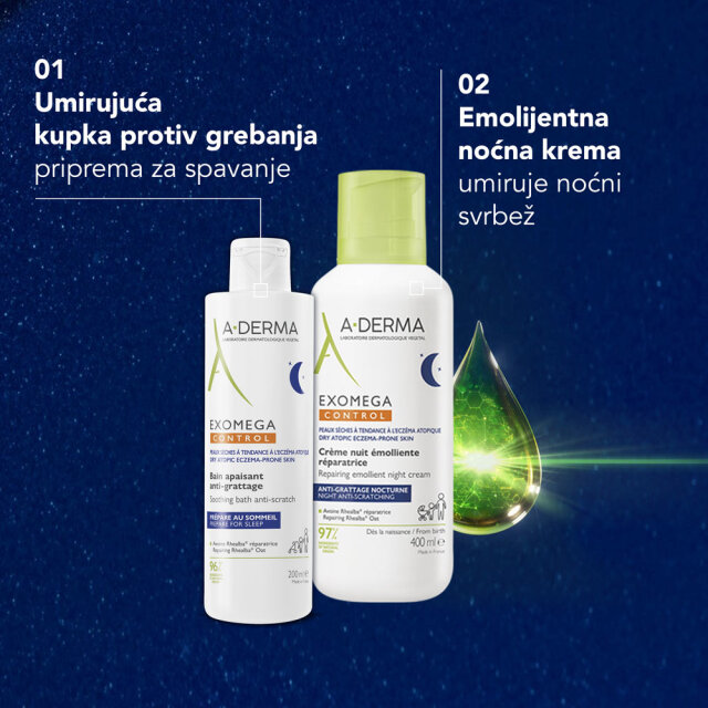 A-DERMA EXOMEGA CONTROL EMOLIJENTNA UMIRUJUĆA NOĆNA KREMA PROTIV SVRBEŽA 400ML