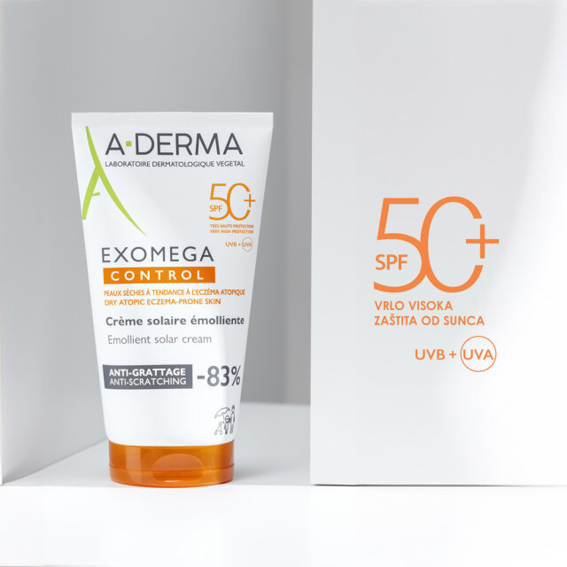 A-DERMA EXOMEGA CONTROL EMOLIJENTNA KREMA ZA ZAŠTITU OD SUNCA SPFF50+ 150ML