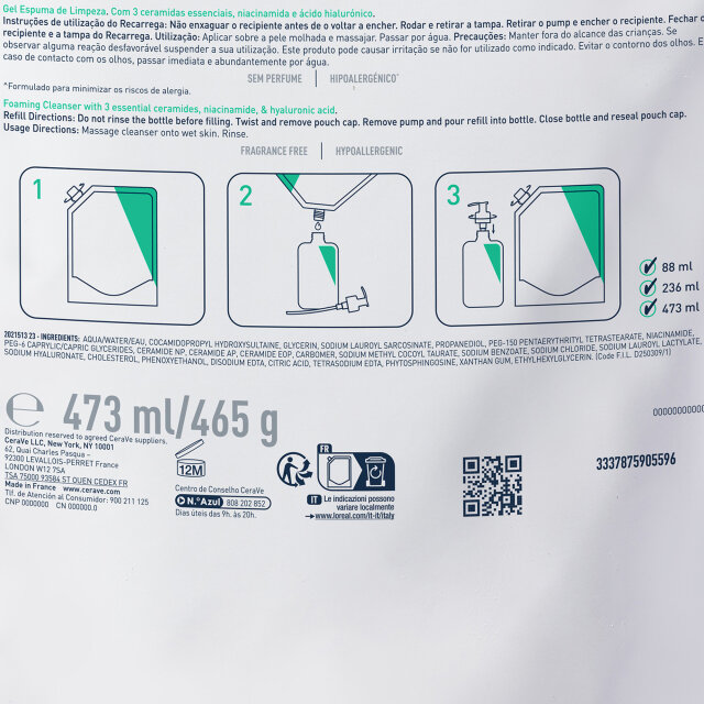 CERAVE PJENUŠAVI GEL ZA ČIŠĆENJE, ZA NORMALNU DO MASNU KOŽU, REFILL, 473ML