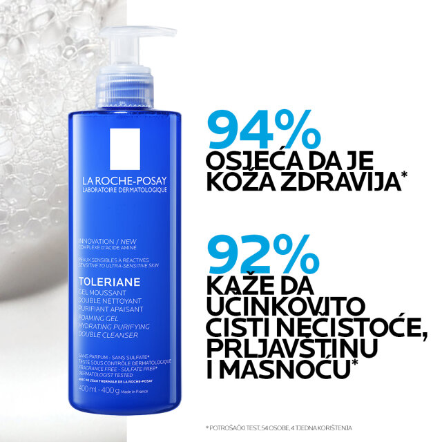 LA ROCHE-POSAY TOLERIANE PJENUŠAVI GEL S DVOSTRUKIM DJELOVANJEM ZA HIDRATACIJU I ČIŠĆENJE KOŽE, 400ML