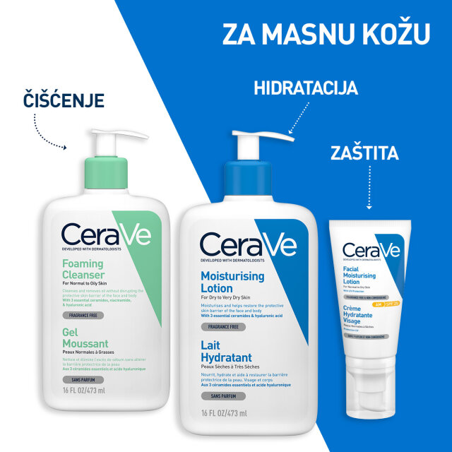 CERAVE PJENUŠAVI GEL ZA ČIŠĆENJE ZA NORMALNU DO MASNU KOŽU, 473 ML PROMO PONUDA