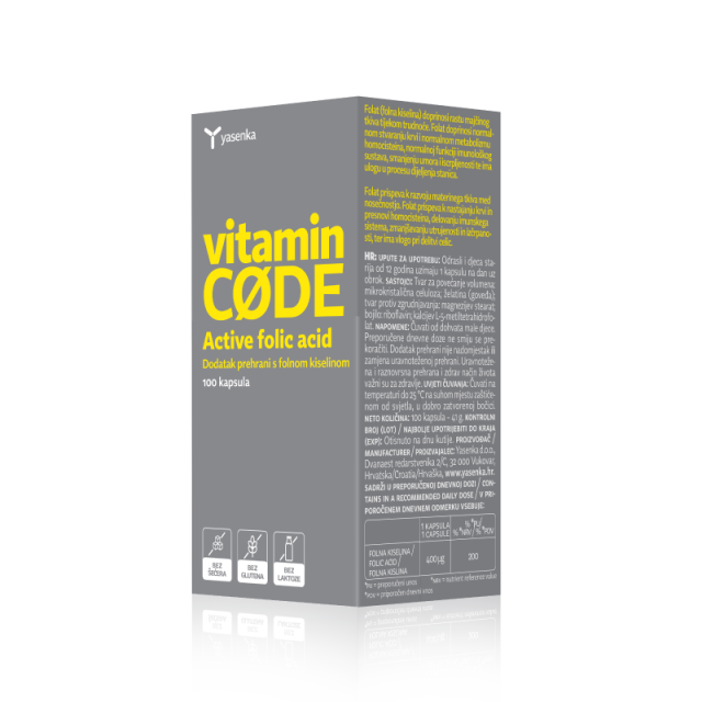 YASENKA VITAMIN CODE ACTIVE FOLIC ACID KAPSULE FOLNE KISELINE A100 rok valjanosti: 01/26