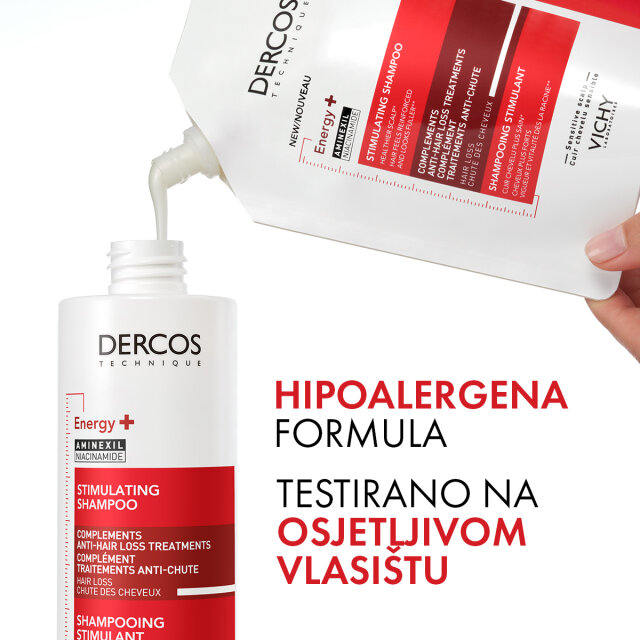 VICHY DERCOS ENERGY+ STIMULIRAJUĆI ŠAMPON PROTIV OPADANJA KOSE ECO REFILL, 400 ML