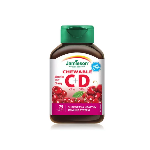 JAMIESON VITAMIN C+D3 ZA ŽVAKANJE 75X (500MG+500IU)